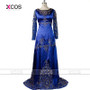 2016 Abaya in Dubai Turkish Gown Lace Moroccan Kaftan Blue Formal Dresses Muslim Evening Dress SA713