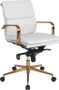 Commercial Grade Mid-Back White Bonded Leather Executive Swivel Office Chair with Gold Frame, Synchro-Tilt Mechanism and Arms