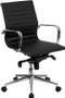 Commercial Grade Mid-Back Black Ribbed Bonded Leather Swivel Conference Office Chair with Knee-Tilt Control and Arms