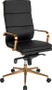 Commercial Grade High Back Black Bonded Leather Executive Swivel Office Chair with Gold Frame, Synchro-Tilt Mechanism and Arms