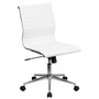 Mid-Back Armless Ribbed Upholstered Leather Swivel Conference Chair