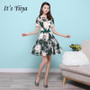 It's YiiYa Illusion Short Sleeves Embroidery Flowers Zipper Lace Cocktail Dresses Knee Length Formal Dress Party Gown MX040