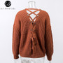 Lily Rosie Girl Black Lace Up V-Neck Sweater for Women