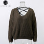 Lily Rosie Girl Black Lace Up V-Neck Sweater for Women