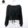 Stylish Black Lace Up Knitted Pullover Sweater for Women