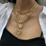 Vintage Big Coin Pendant Chunky Chain Necklace