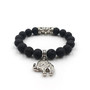 Elephant pendant bracelet charm black lava stone beads vintage jewelry