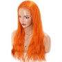 Long Orange Colored Lace Front Wigs Brazilian Remy Pre Plucked Bleached Knots