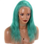 Remy Brazilian Long Straight Wig Pre Plucked Glueless Bluish Green Colored Lace Front Human Hair Wigs