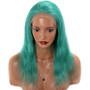 Remy Brazilian Long Straight Wig Pre Plucked Glueless Bluish Green Colored Lace Front Human Hair Wigs