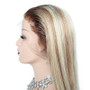 Rooted Golden Blond Remy Human Hair TOPPER Wiglet Crown Hair Piece For Women