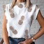 Lip Print Casual Summer Top Women Mock Neck Sleeveless T Shirts