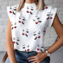Lip Print Casual Summer Top Women Mock Neck Sleeveless T Shirts