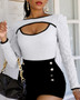 Colorblock Puffed Sleeve Cutout Top