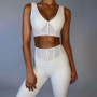 Sleeveless Solid Patchwork Ribbed Crop Top and Leggings 2 Pieces Set A