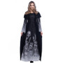 women halloween vampire costume scary black skeleton printed long dresses