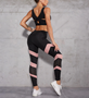 High Waist Yoga Pants Women Pink Mesh Patchwork Sport Leggings