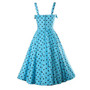 Vintage 1950s Blue & Black Polka Dot Swing Dress