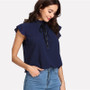 Navy Blue Bow Tied Button Back Blouse