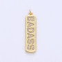Micro Pave Badass Word Charm Rectangle in 14k Gold