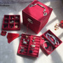 Portable Three Drawer Velvet Jewelry Box with Mirror - Great Gift in Red,Rose-Red, Pink,and Purple