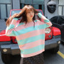 Korean Knitted Cartoon Embroidery Candy-Colored Striped Sweater