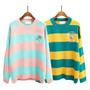 Korean Knitted Cartoon Embroidery Candy-Colored Striped Sweater