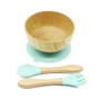 Wooden Baby Feeding Bowl with Silicone Suction Cup  Wooden Fork & Spoon