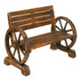 Wooden Wagon Wheel Bench Garden Two Seater Loveseat Chair Patio Outdoor Furniture Rustic Wood Brown