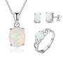 Sterling Silver Opal Jewellery Set of Necklace Earrings Ring