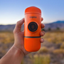 Stylish Wacaco Portable Espresso Maker the new upgrade Version of Minipresso, 18 Bar Pressure, Orange Patrol Edition.