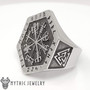 Viking Compass Vegvisir Ring - With Valknut Symbols - Hexagon