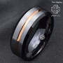 8mm Men's wedding band(Silver brushed Black edge Tungsten ring - Gold inlay)