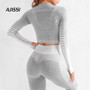 Yoga Set Long Sleeve Top High Waist Belly Control Sport Leggings Gym Clothes Seamless Sport Suit