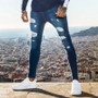 Mens Ripped Jeans for men Casual Black Blue Skinny slim Fit Denim Pants