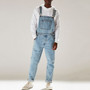 Men's Denim Bib Pants Washed Full Length , Jumpsuits Hip Hop Straight Jean