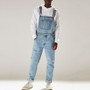 Men's Denim Bib Pants Washed Full Length , Jumpsuits Hip Hop Straight Jean