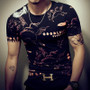 Casual Patchwork Short Sleeve T Shirt , Slim Fit Hip-Hop Top Tees for men