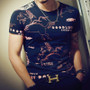 Casual Patchwork Short Sleeve T Shirt , Slim Fit Hip-Hop Top Tees for men