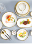 Gilt Rim White Porcelain Dinner Plate Set Kitchen Plate Ceramic Tableware Food Dishes Rice Salad Noodles Bowl Mug Cutlery Set 1p