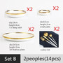 Gilt Rim White Porcelain Dinner Plate Set Kitchen Plate Ceramic Tableware Food Dishes Rice Salad Noodles Bowl Mug Cutlery Set 1p