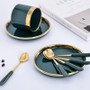 European luxury ceramic coffee cup set 6 pieces with dish spoon gift box set mug milk tea coffee green drink 600ml