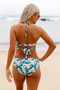 Cross Top Halter Leaf Print Bikini Set