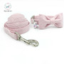 Pink Striped Dog Bowtie Collar & Leash Set