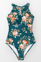 TEAL FLORAL SCALLOPED ONE-PIECE SWIMSUIT