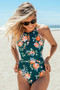 TEAL FLORAL SCALLOPED ONE-PIECE SWIMSUIT