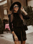 Fashion Solid Velvet Puff Sleeve Dress