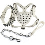 Black Spikes White Leather Dog Harness Collar and Leash Set