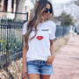 Eye Lashes Red Lips Print Women T-Shirt