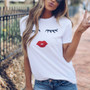 Eye Lashes Red Lips Print Women T-Shirt